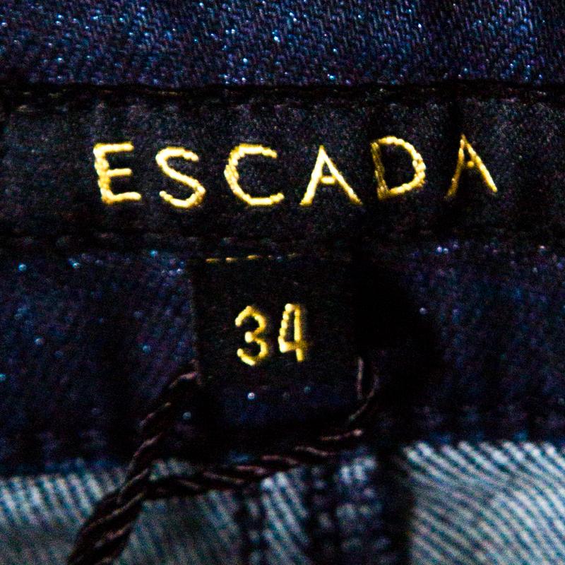 Escada Navy Blue Glitter Denim Straight Leg Jeans S 1