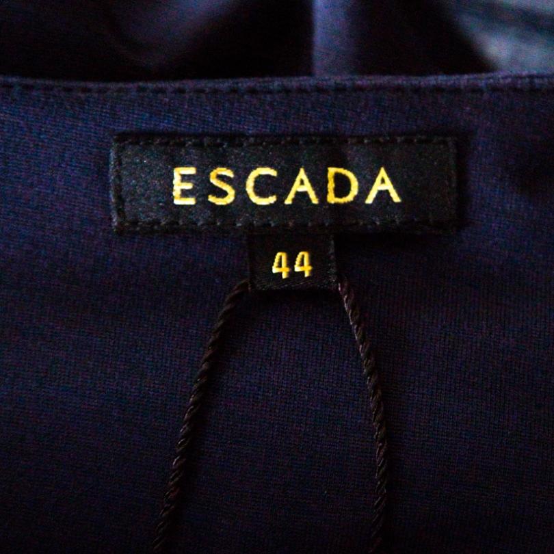 Women's Escada Navy Blue Jersey Logo Buckle Detail Tanessa Tapered Pants XL
