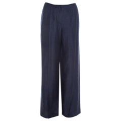 Escada Navy Blue Slub Silk and Linen High Waist Wide Leg Pants M Escada Navy Blue Slub Silk and Linen High Waist Wide Leg Pants M