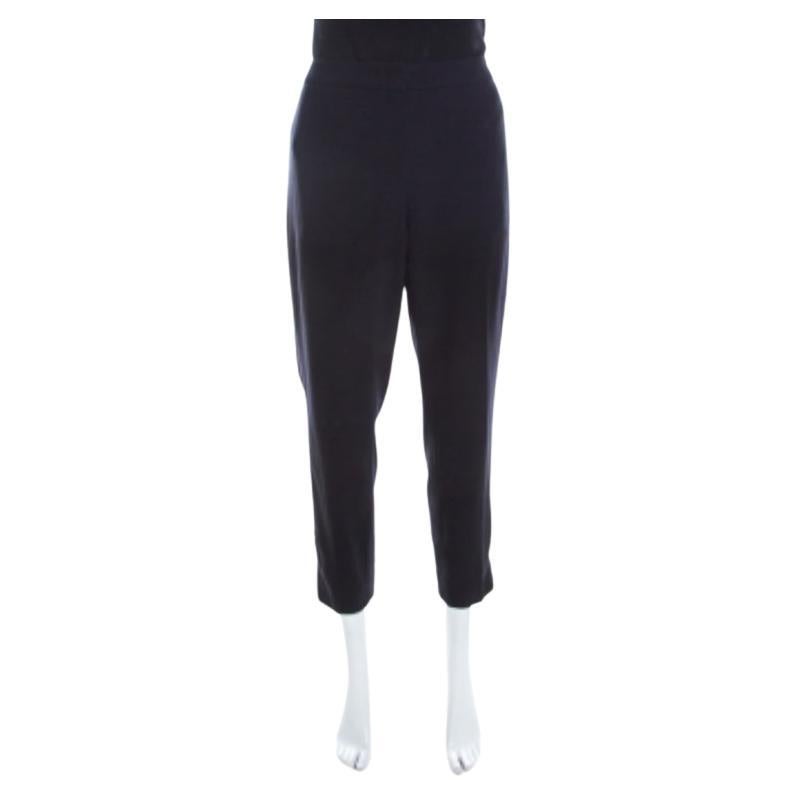 Escada Pantaloni Tsava a vita alta in crepe di lana elasticizzata blu navy M. I.