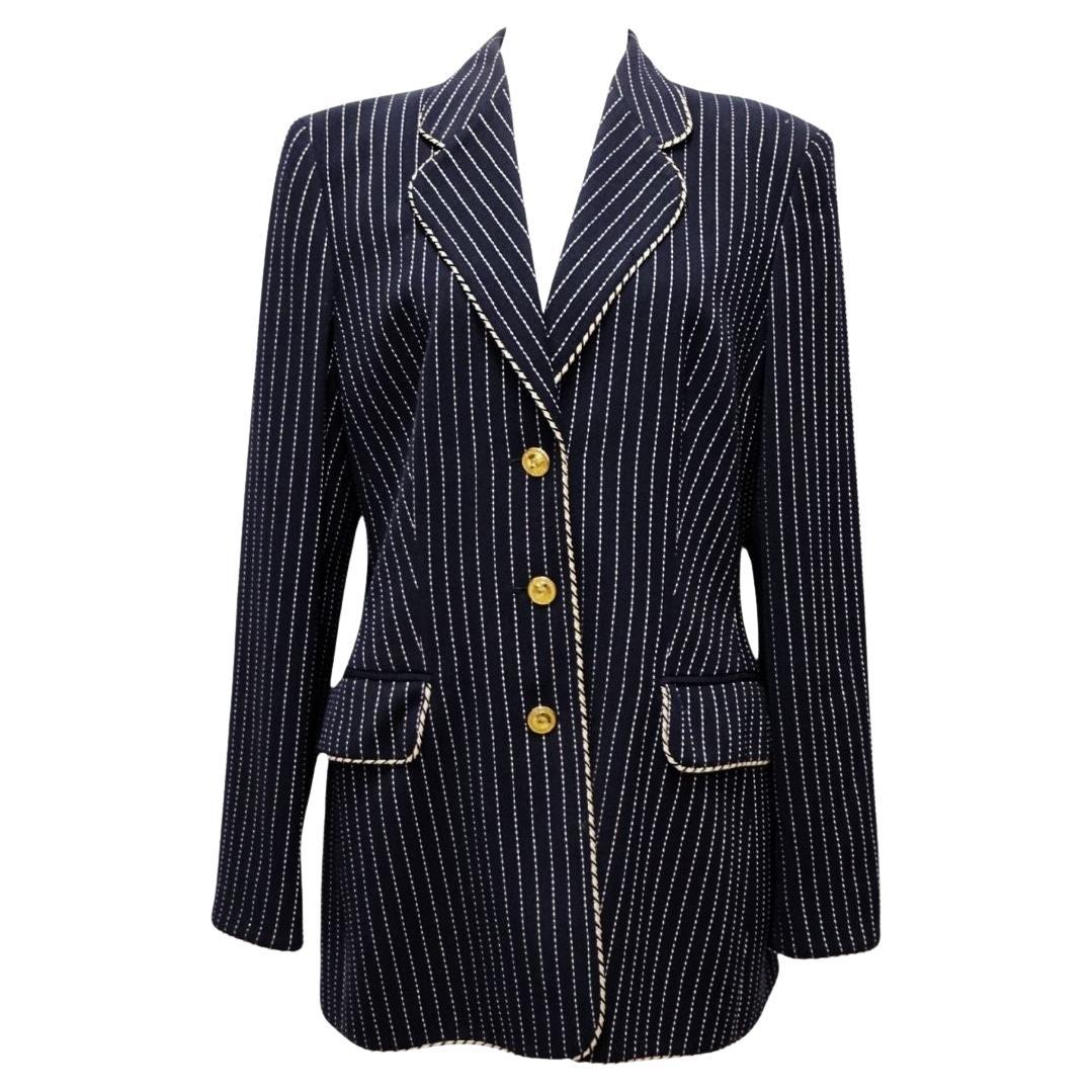 Escada Navy Pinstripe Blazer with Gold Buttons - EU 40
