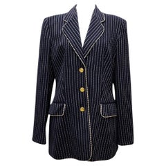 Escada Navy Pinstripe Blazer with Gold Buttons - EU 40