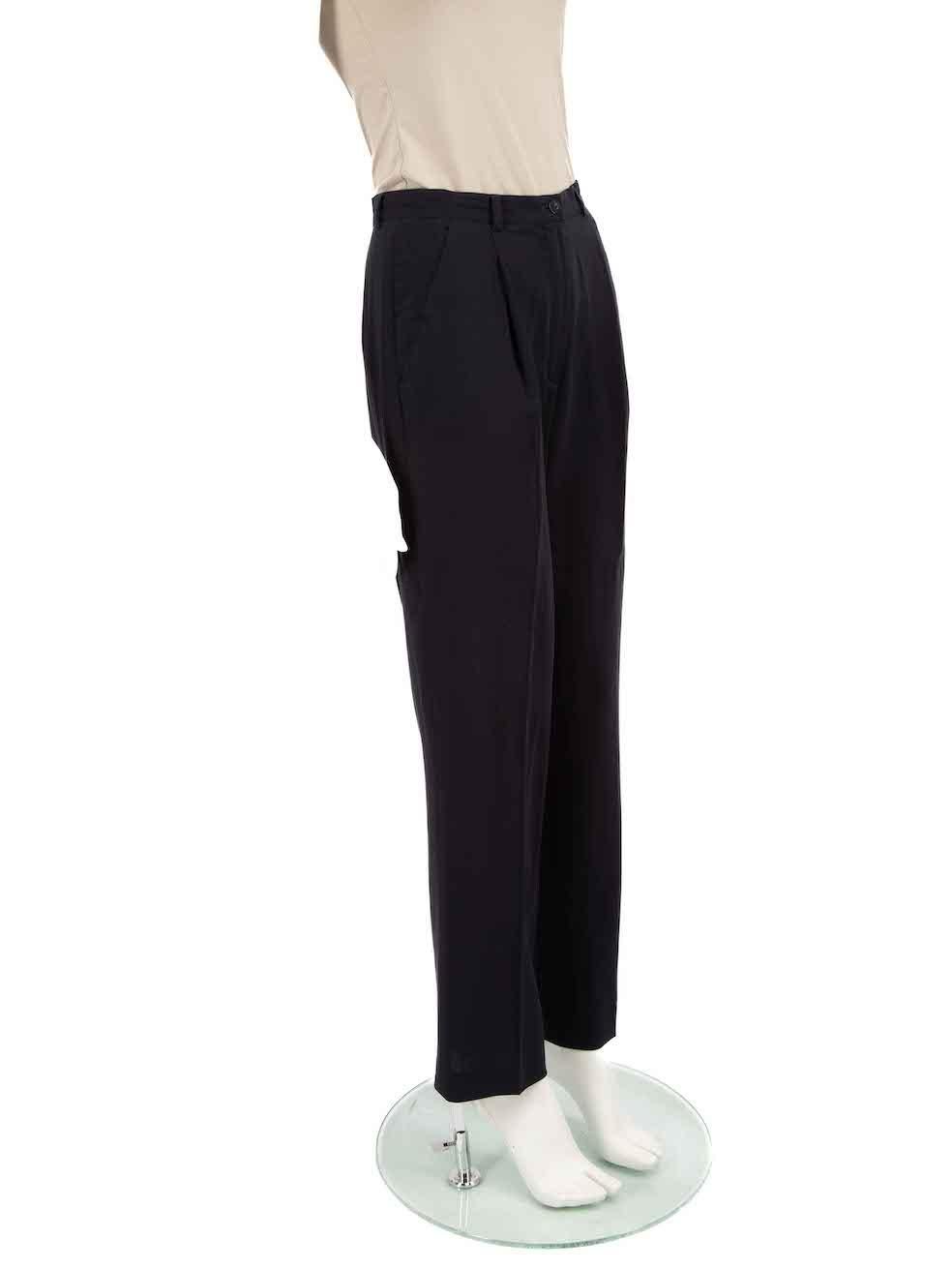 CONDITION is Very good. Hardly any visible wear to trousers is evident on this used Escada designer resale item.
 
 
 
 Details
 
 
 Navy
 
 Wool
 
 Trousers
 
 Straight leg
 
 High rise
 
 2x Side pockets
 
 Fly zip and button fastening
 
 
 
 
 
