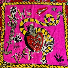 ESCADA News from the Tiger Red Pink Heart Silk Scarf
