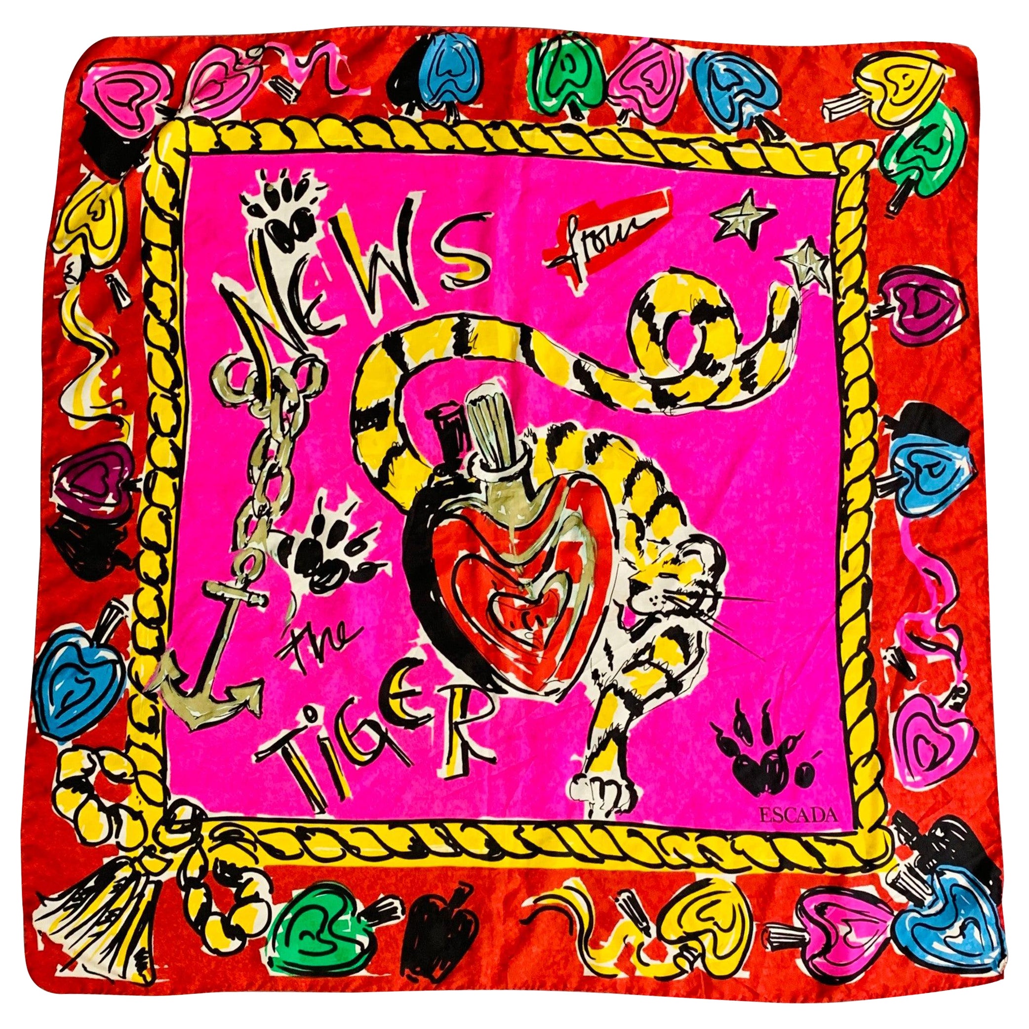 ESCADA News from the Tiger Red Pink Heart Seidenschal