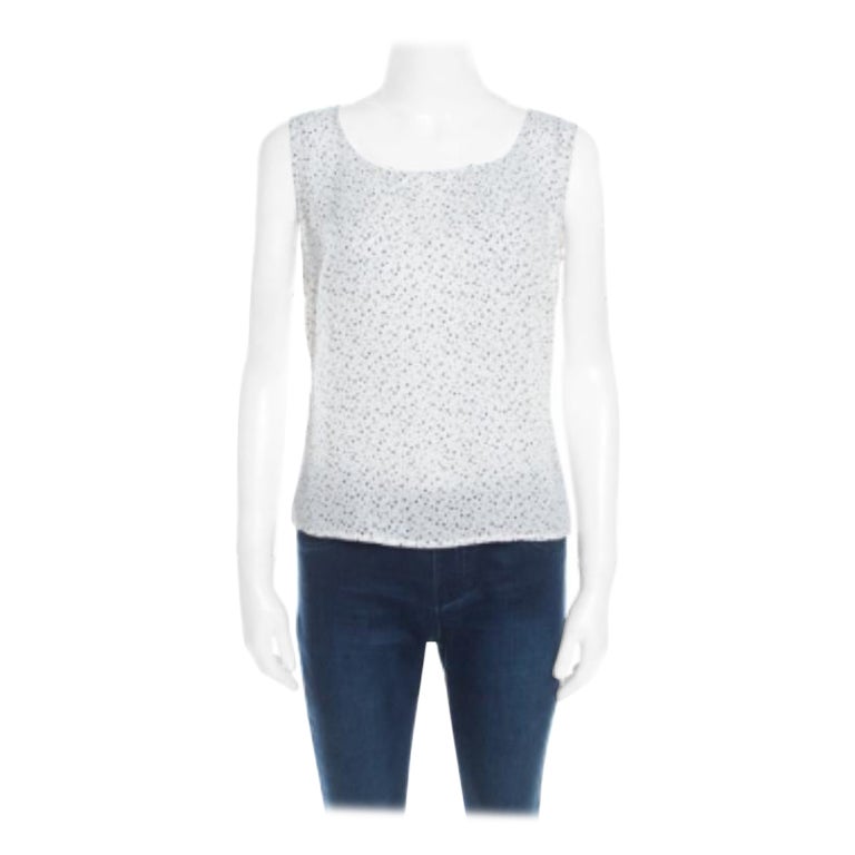 Escada Off White and Black Polka Dotted Silk Sleeveless Top M