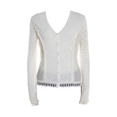 Escada Off White Multi Lace Paneled Long Sleeve Cardigan M
