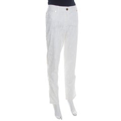 Escada Off White Patterned Stretch Cotton Jacquard Jeans XL