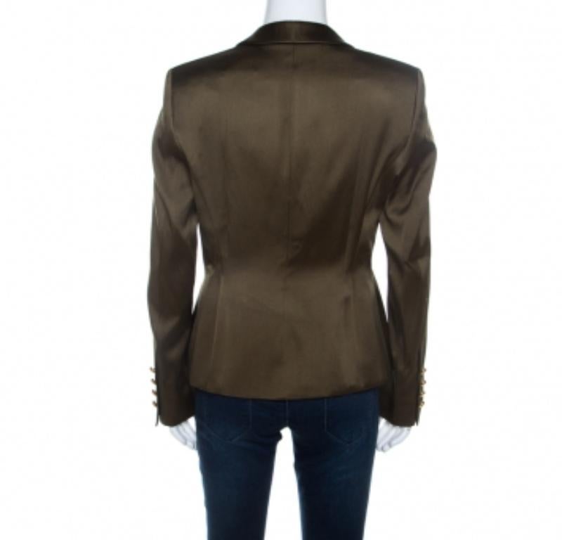 Escada Olivgrüner maßgeschneiderter Blazer aus Seiden-Satin M im Angebot 1