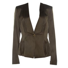 Escada Olive Green Silk Satin Tailored Blazer M