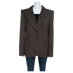 Escada Olive Green Textured Wool and Silk Two Button Blazer L