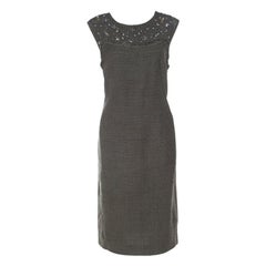 Escada Olive Green Tweed Embellished Delrose Sleeveless Dress M