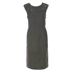 Escada Olive Green Tweed Embellished Delrose Sleeveless Dress M