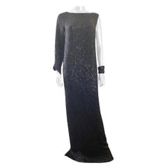 escada black dress Escada One Sleeve Black Jet Hand-Beaded Chic Dress NWT Size 6