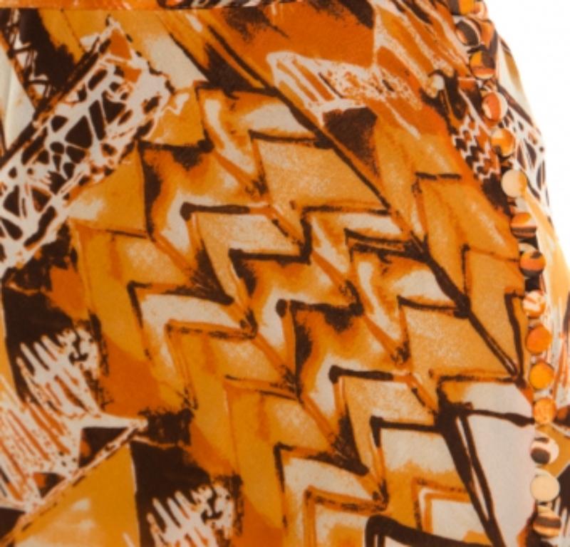 Jupe trapèze Escada orange à imprimé abstrait en géorgette de soie L Pour femmes en vente