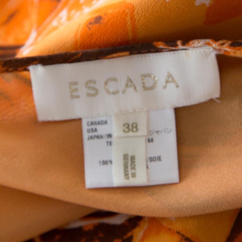 Escada Orange Abstract Print Silk Georgette A Line Skirt L 1