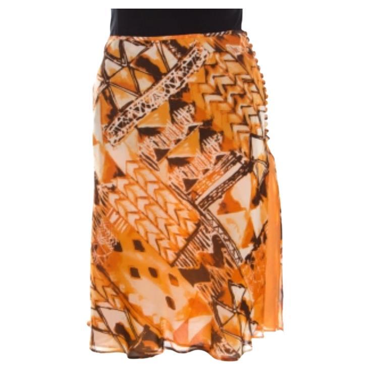 Escada Orange Abstract Print Silk Georgette A Line Skirt L