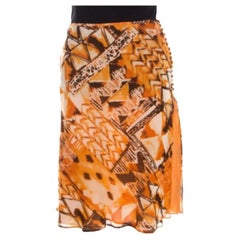 Escada Orange Abstract Print Silk Georgette A Line Skirt L