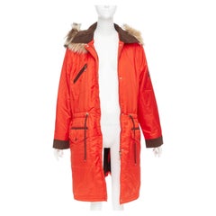 ESCADA orange nylon fur trimmed hood long parka coat IT42 M