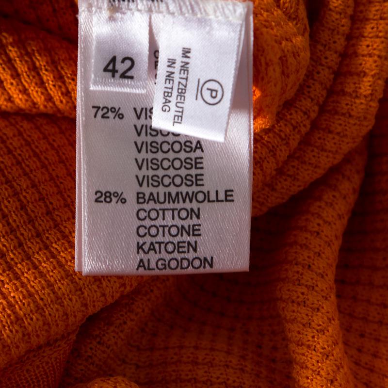 Women's Escada Orange Rib Knit Crochet Trim Button Front Cardigan L