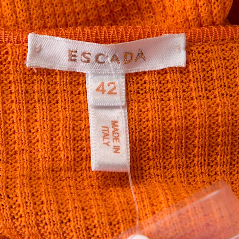 Escada Orange Rib Knit Crochet Trim Button Front Cardigan L 1