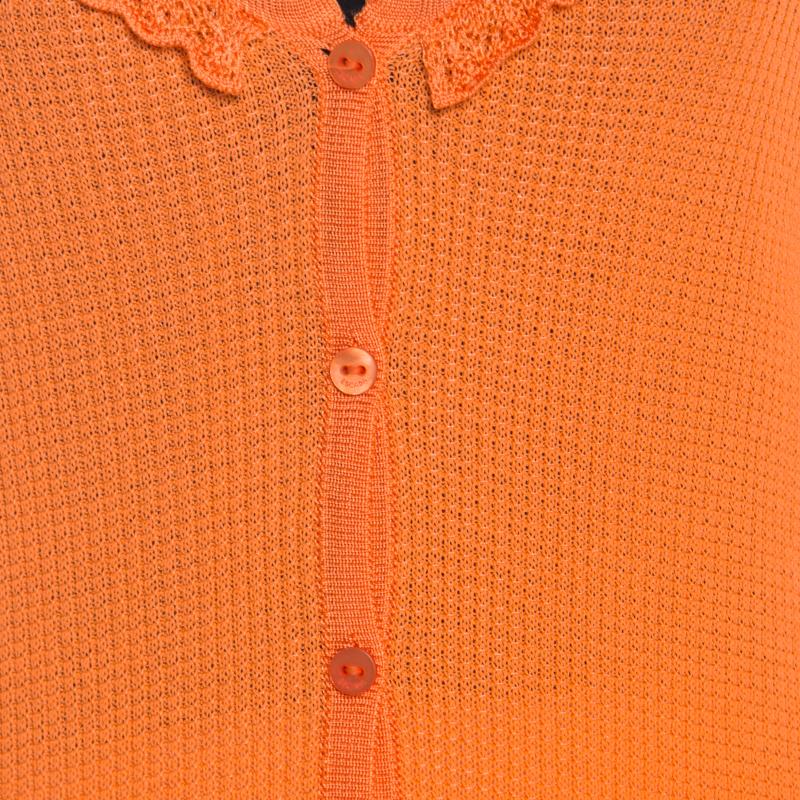 Escada Orange Rib Knit Crochet Trim Button Front Cardigan L 2