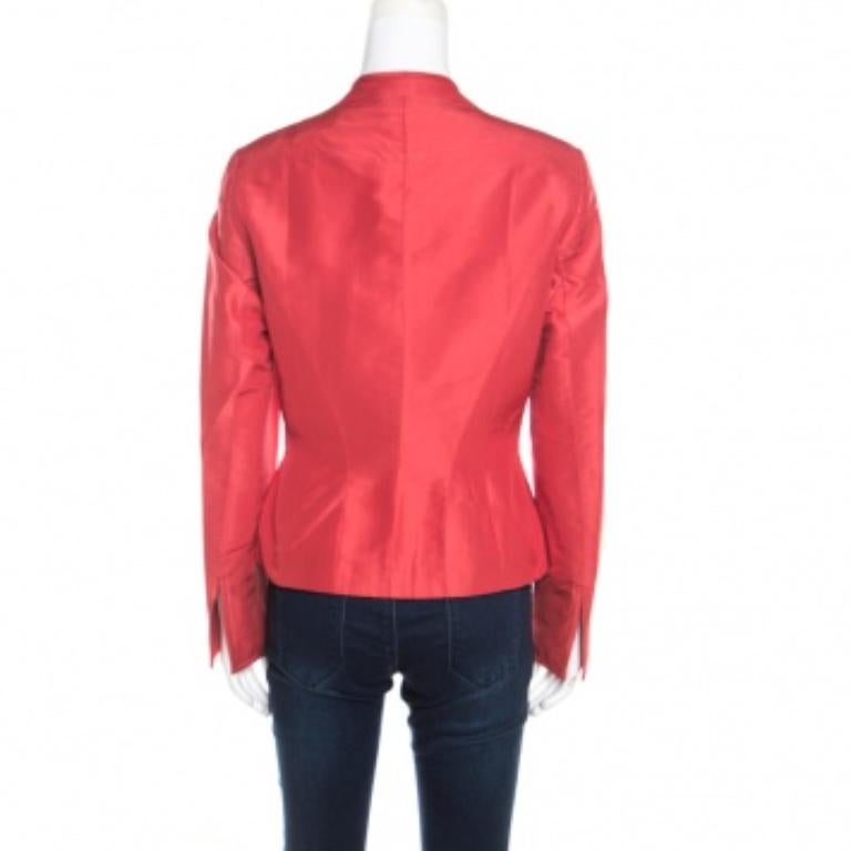 Escada Orange Silk Pleat Detail Tailored Button Front Blazer M In Good Condition In Dubai, Al Qouz 2