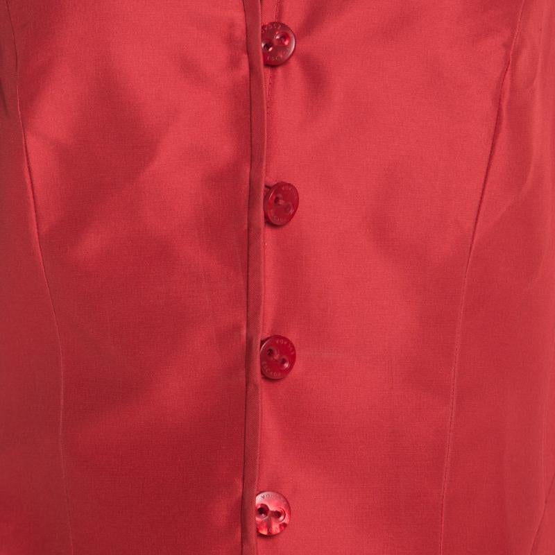 Red Escada Orange Silk Pleat Detail Tailored Button Front Blazer M For Sale