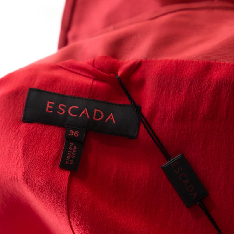 Escada Orange Silk Pleat Detail Tailored Button Front Blazer M In Good Condition For Sale In Dubai, Al Qouz 2