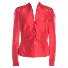 Escada Orangefarbener Blazer mit Seidenfaltendetail und maßgeschneiderter Knopfleiste, M