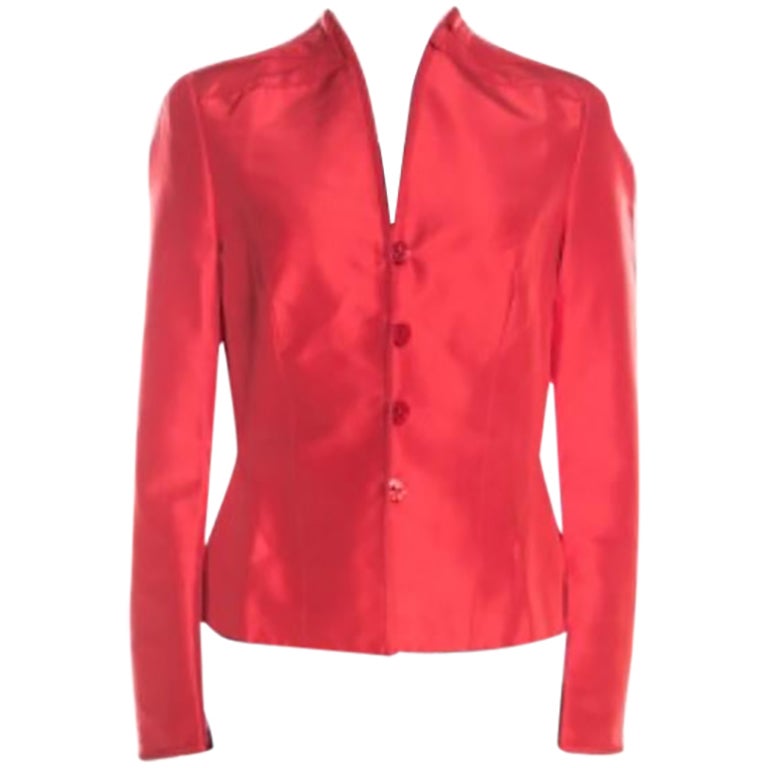 Escada Orange Silk Pleat Detail Tailored Button Front Blazer M