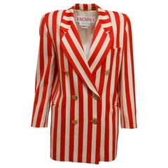 Escada Orange & White Striped Double-Breasted Blazer
