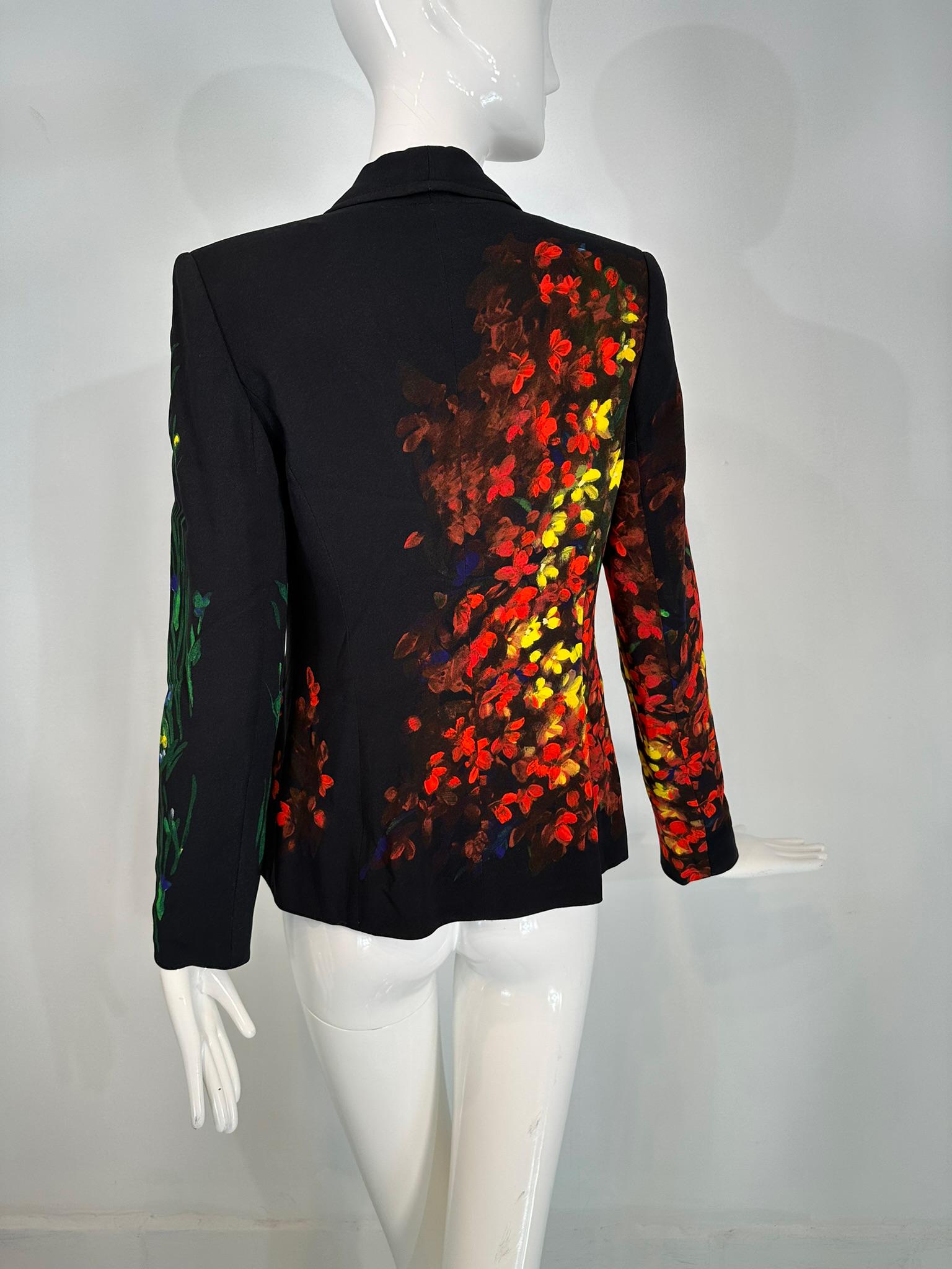 Escada Painterly Black with Floral Single Button Notched Lapel Jacket For Sale 3