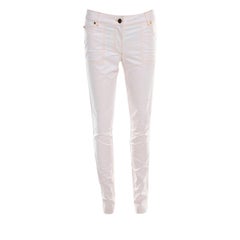 Escada - Jean croisé en denim beige pâle avec surpiqûres contrastées, taille M