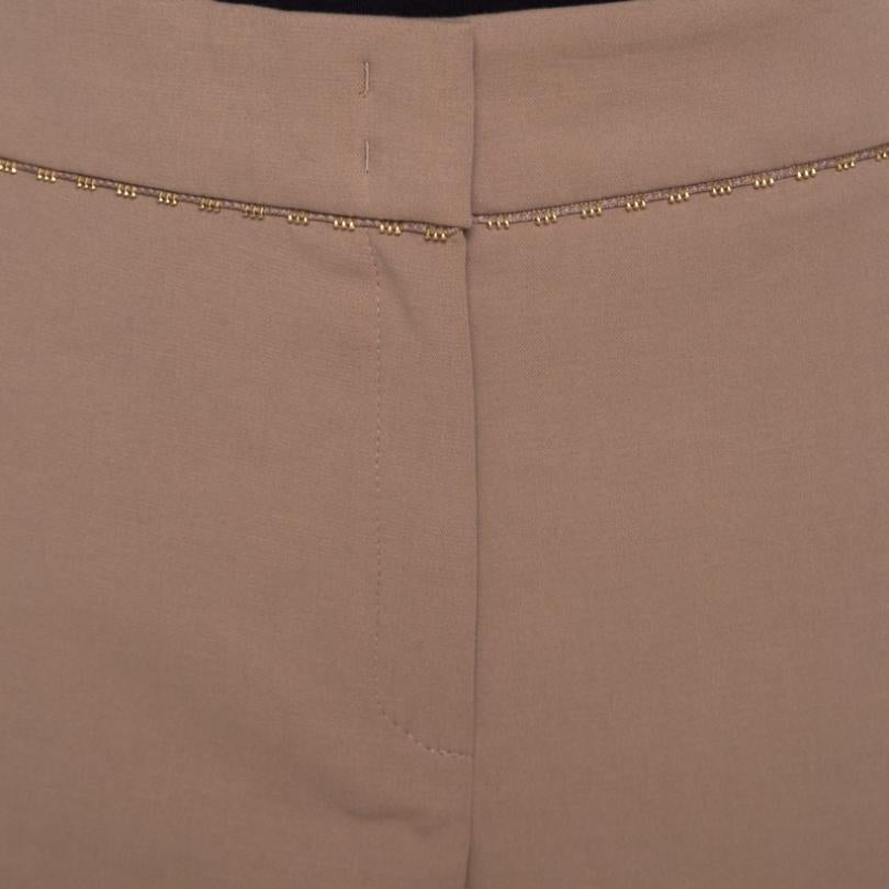 Women's Escada Pampas Brown Stretch Cotton Waist Detail Cropped Tonikka Pants XL