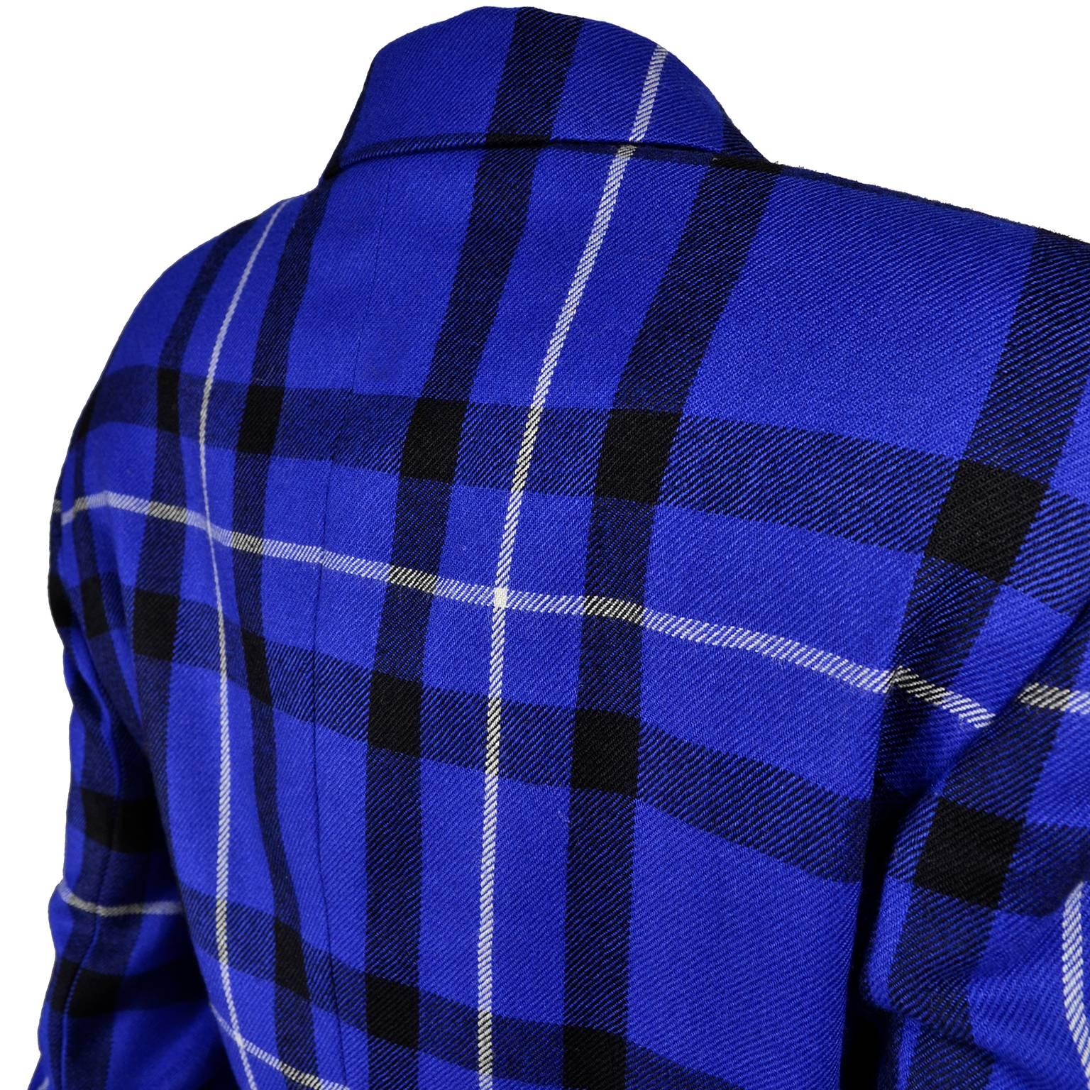 Escada Pantsuit in Blue Plaid Wool w/ Trousers & Blazer Jacket by Margaretha Ley 3