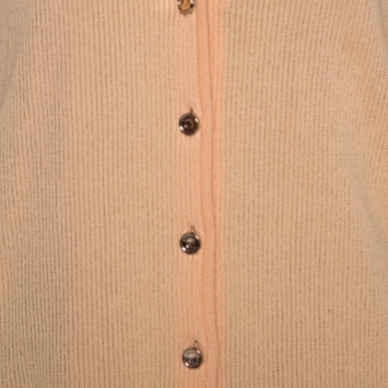 Escada Pfirsichfarbene Strickjacke mit gerippten Schultern und Knopfleiste vorne, M im Angebot 2
