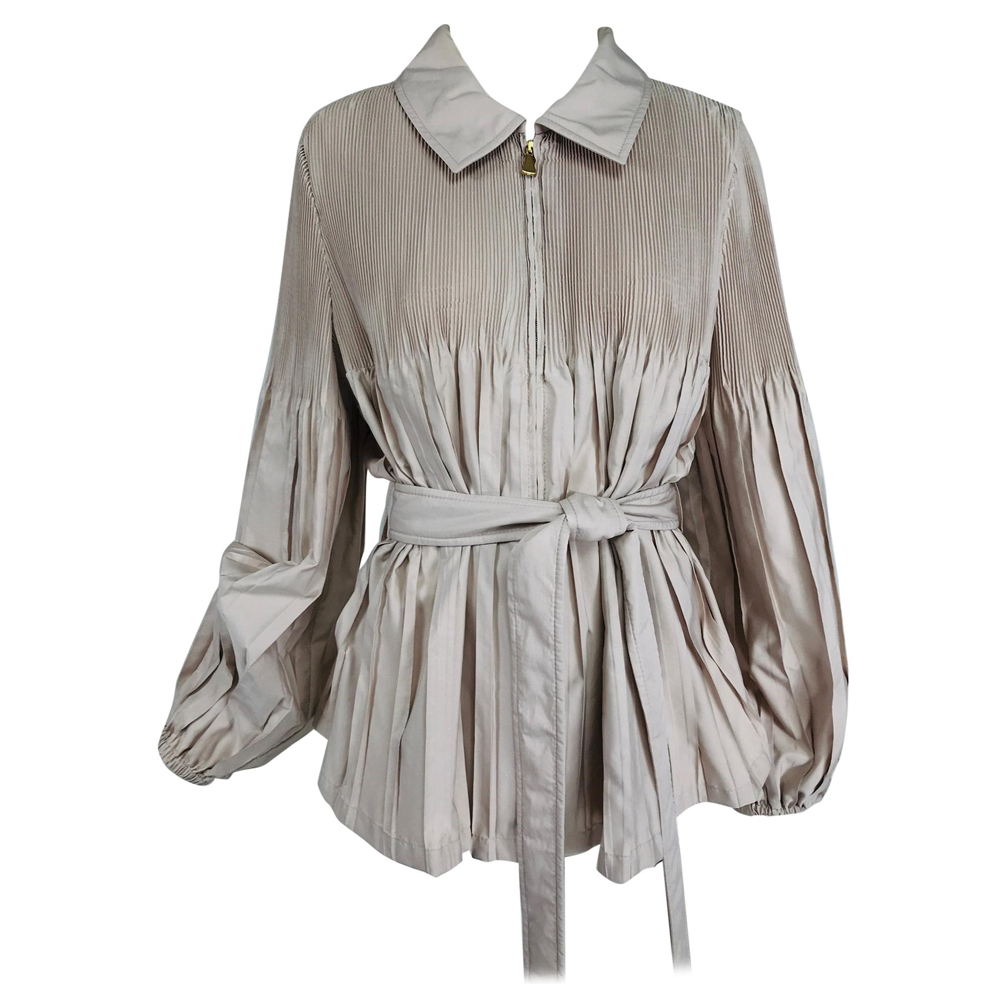 Escada Pinch Pleated Zip Front Belted Full Jacket 