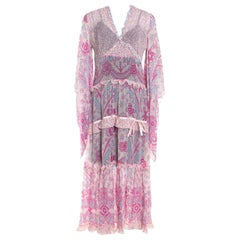 Escada Pink Abstract Print Crepe Silk Bead Embellished Kleid Maxi Dress M