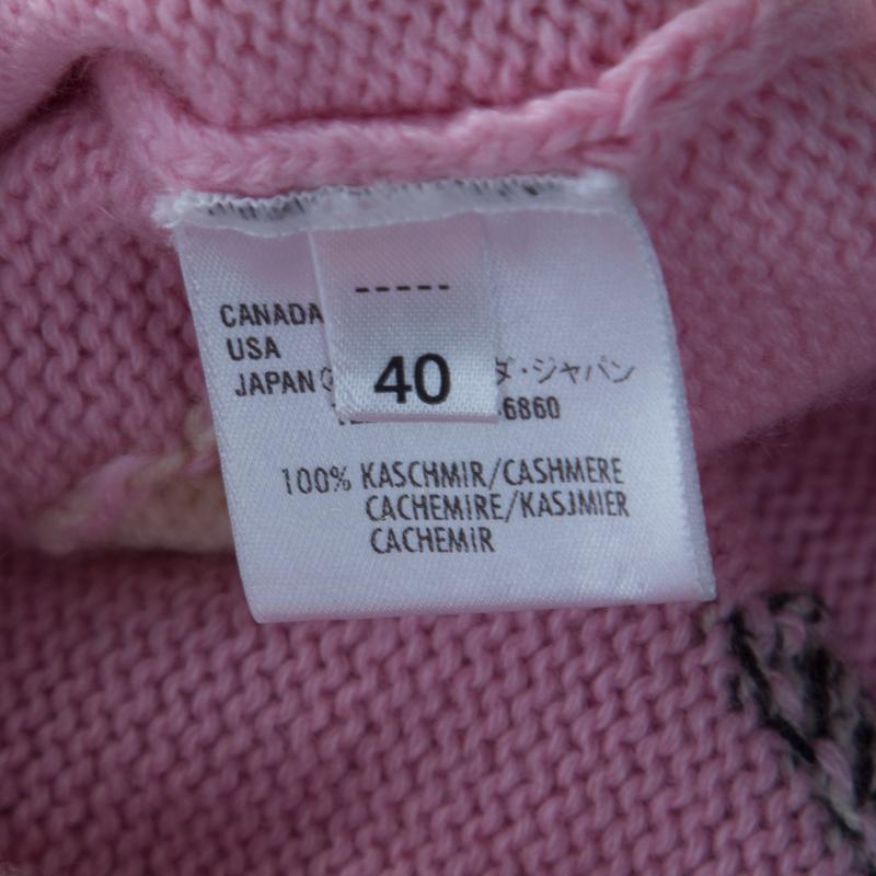Escada Pink Cashmere Argyle Embroidered Detail Belted Cardigan L In Good Condition In Dubai, Al Qouz 2