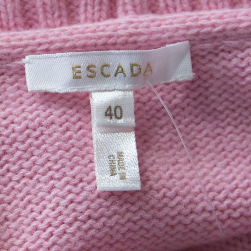Women's Escada Pink Cashmere Argyle Embroidered Detail Belted Cardigan L