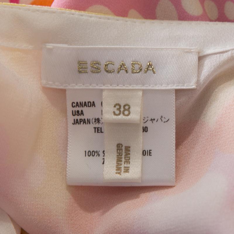 Escada Pink Circle Printed Silk Ruffled A Line Skirt L 1