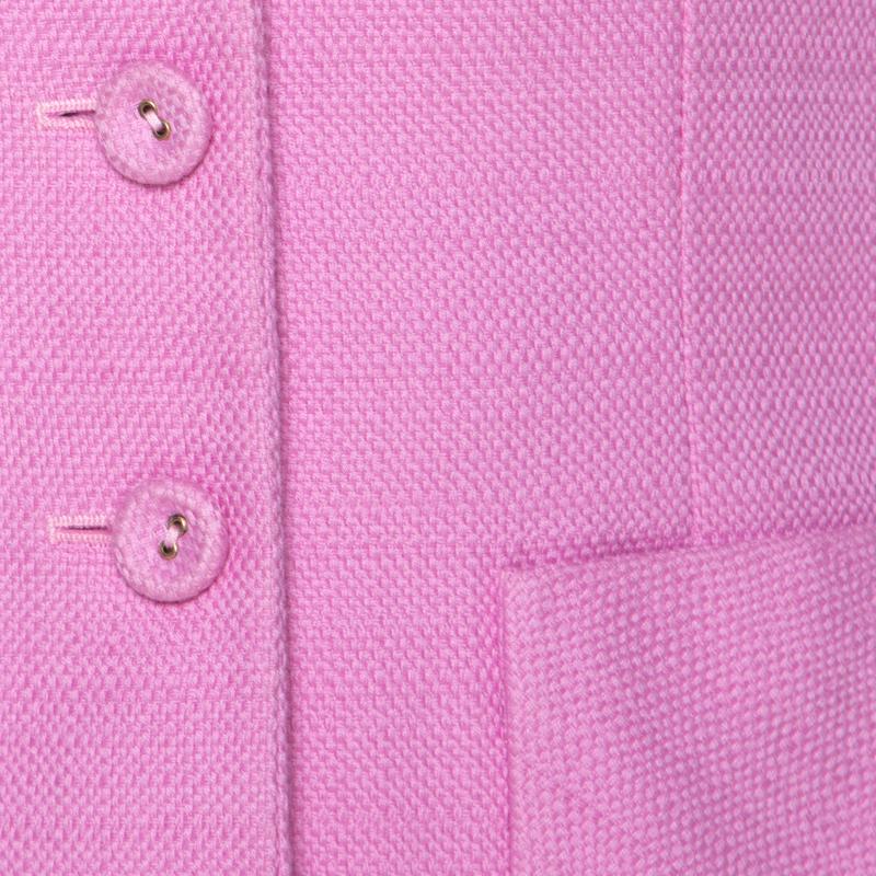 Escada Pink Cotton Basketweave Tailored Skirt Suit Set M In Good Condition In Dubai, Al Qouz 2