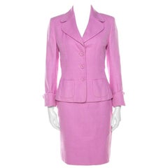 Escada Pink Cotton Basketweave Tailored Skirt Suit Set M