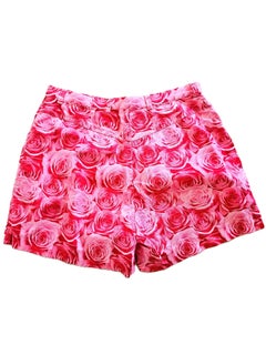 Vintage Escada 1990s Women's Pink Floral High-Waisted Cotton Shorts