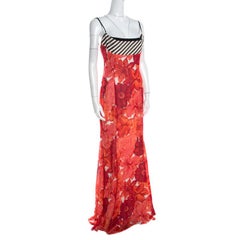 Escada Pink Floral Print Silk Corset Bodice Flared Abendkleid Maxi Dress M