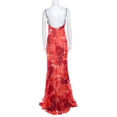 Escada Pink Floral Print Silk Corset Bodice Flared Abendkleid Maxi Dress M
