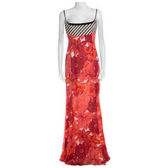 Escada Pink Floral Print Silk Corset Bodice Flared Abendkleid Maxi Dress M