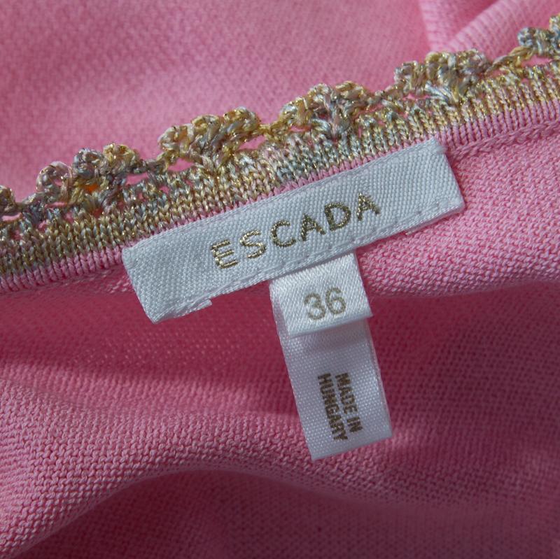Escada Pink Knit Sequined Lace Trim Button Front Cardigan M In Good Condition In Dubai, Al Qouz 2