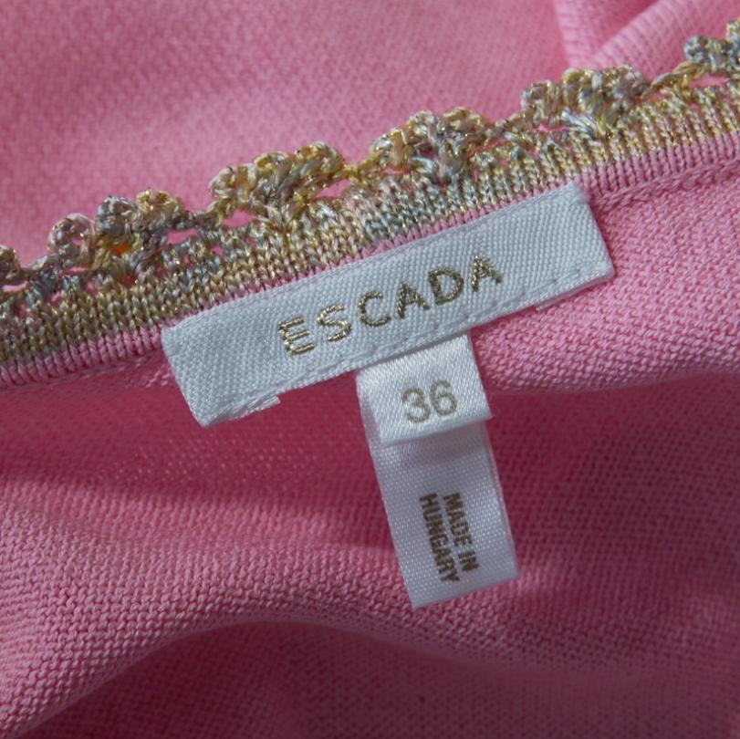 Escada Pink Knit Sequined Lace Trim Button Front Cardigan M 2